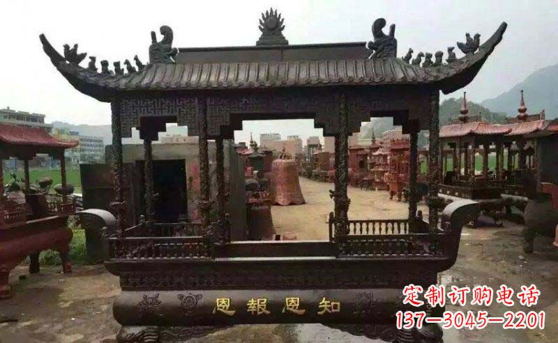 黄冈精美方形寺庙铜香炉雕塑