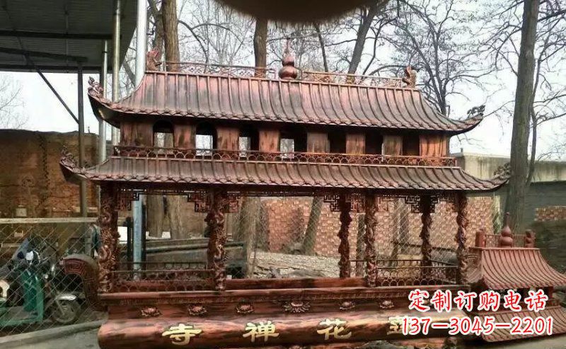 黄冈方形寺庙香炉铜雕