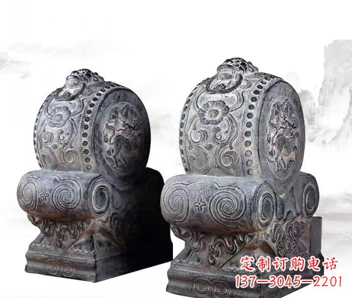 黄冈仿古抱鼓石门墩雕塑