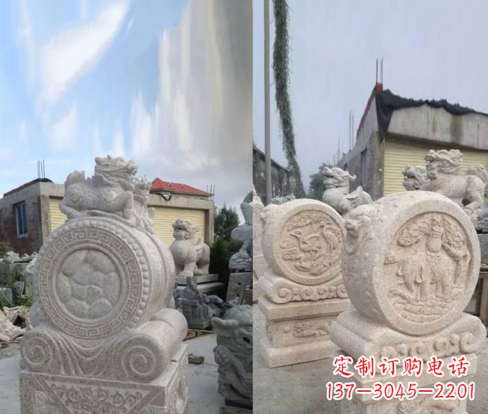 黄冈仿古抱鼓石门墩雕塑