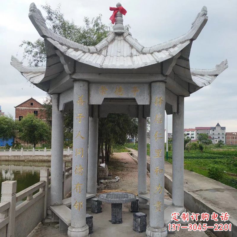 黄冈仿古大理石凉亭-公园园林石雕亭子