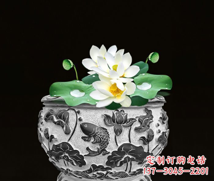 黄冈仿古荷花鲤鱼雕塑石水缸