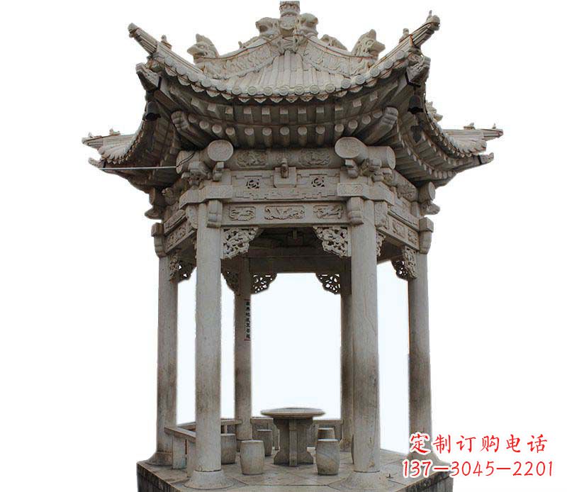 黄冈精美仿古六角凉亭石雕
