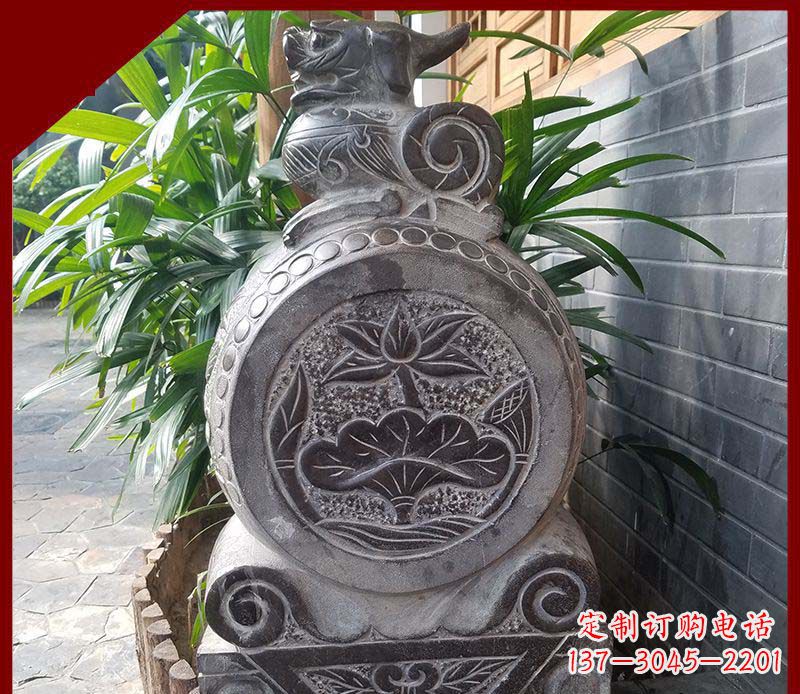 黄冈仿古貔貅抱鼓石招财镇宅门墩石雕