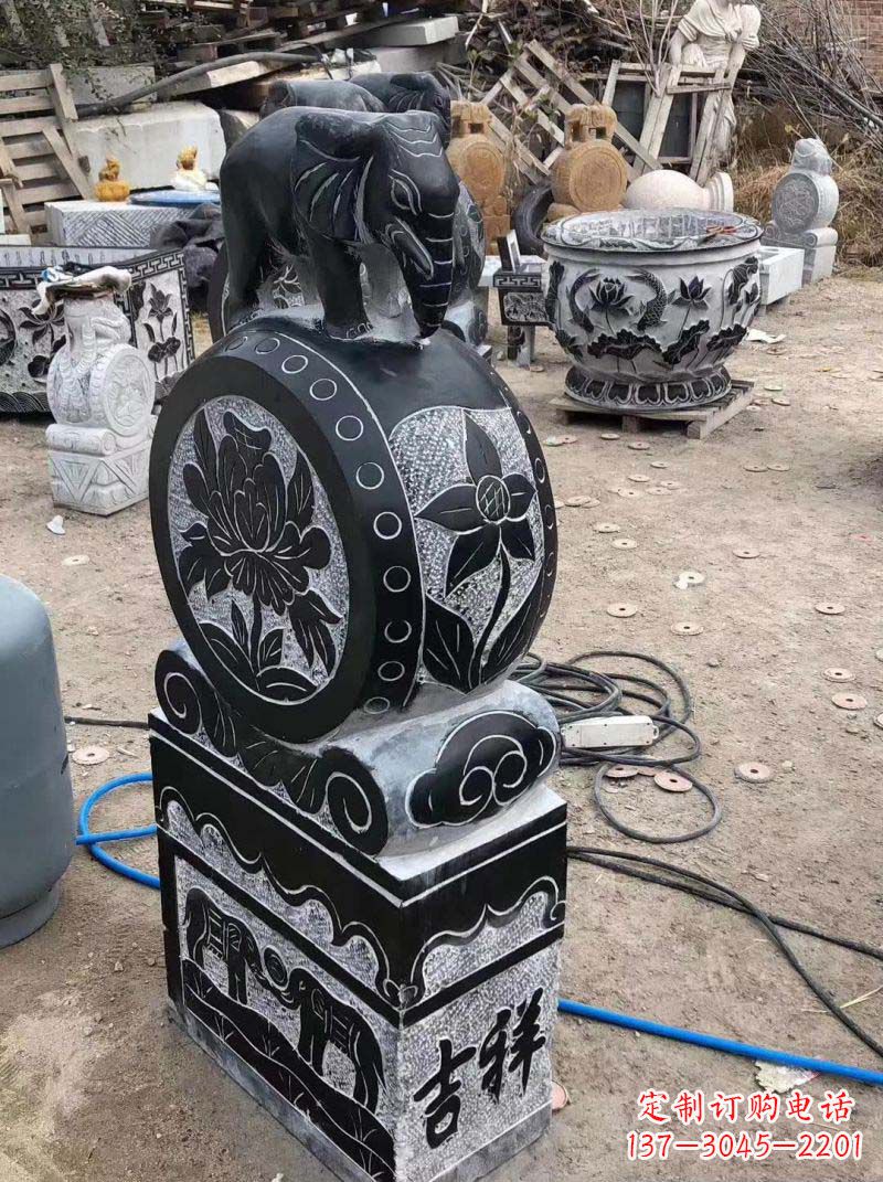 黄冈仿古小象抱鼓石雕塑