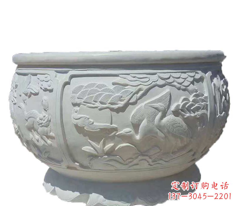 黄冈精美仿古鱼缸石雕花盆雕塑
