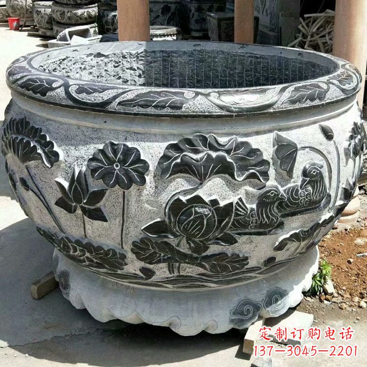 黄冈极致精细仿古圆形鱼缸石雕