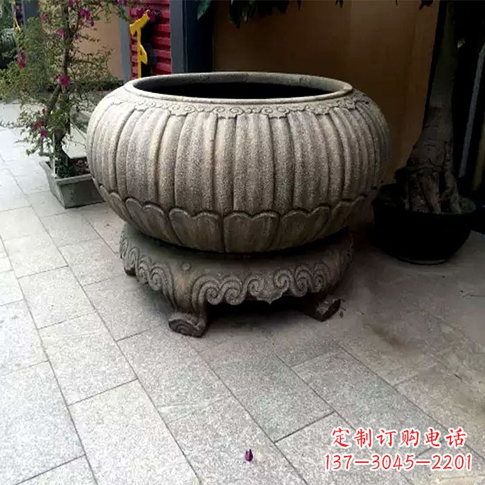 黄冈仿古做旧石雕花盆水缸