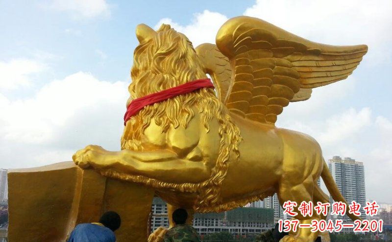 黄冈仿铜飞狮玻璃钢动物雕塑