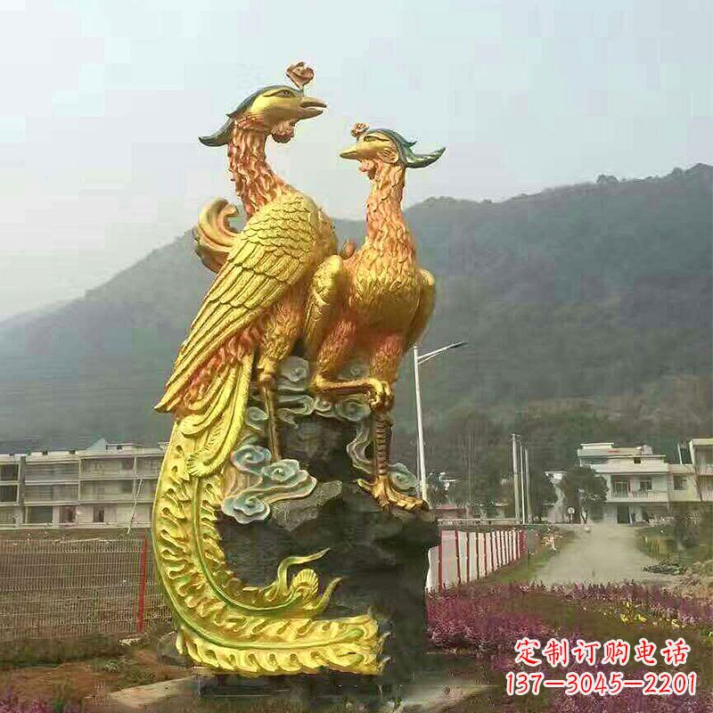 黄冈瑞鸟凤凰鎏金雕塑,点缀公园景区