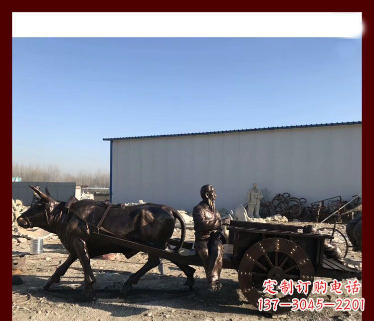 黄冈传统工艺技术精雕牛雕塑赶牛车的祖孙俩