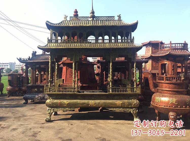 黄冈高浮雕螭龙纹铜香炉
