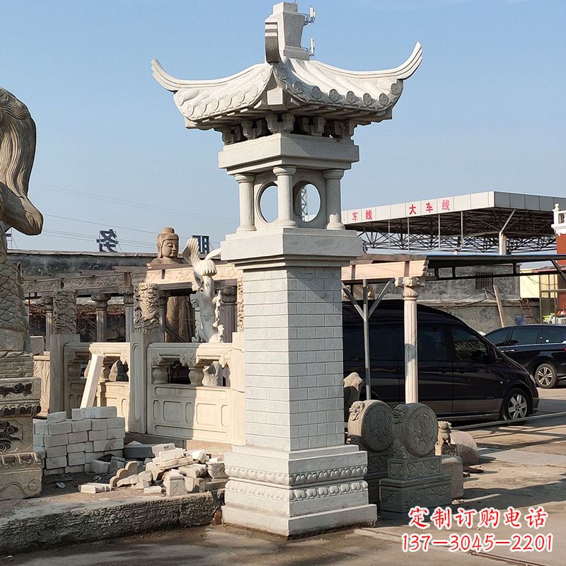 黄冈高墩中式石雕灯笼美观厚重的传统中国风雕塑