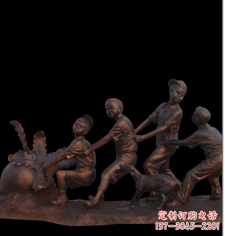 黄冈精美玻璃钢仿铜拔萝卜人物雕塑