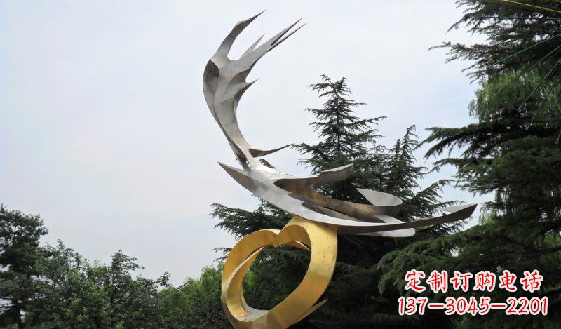 黄冈公园不锈钢抽象凤凰展翅雕塑