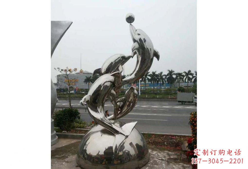 黄冈海豚系列不锈钢顶球雕塑