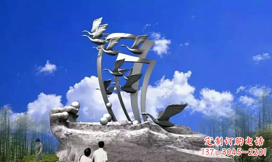 黄冈艺术家手工制作的不锈钢飞翔天鹅雕塑
