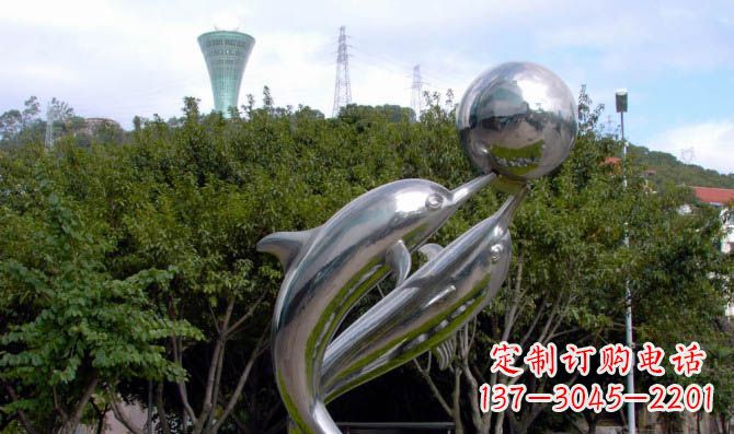 黄冈高贵静谧的不锈钢海豚顶球雕塑