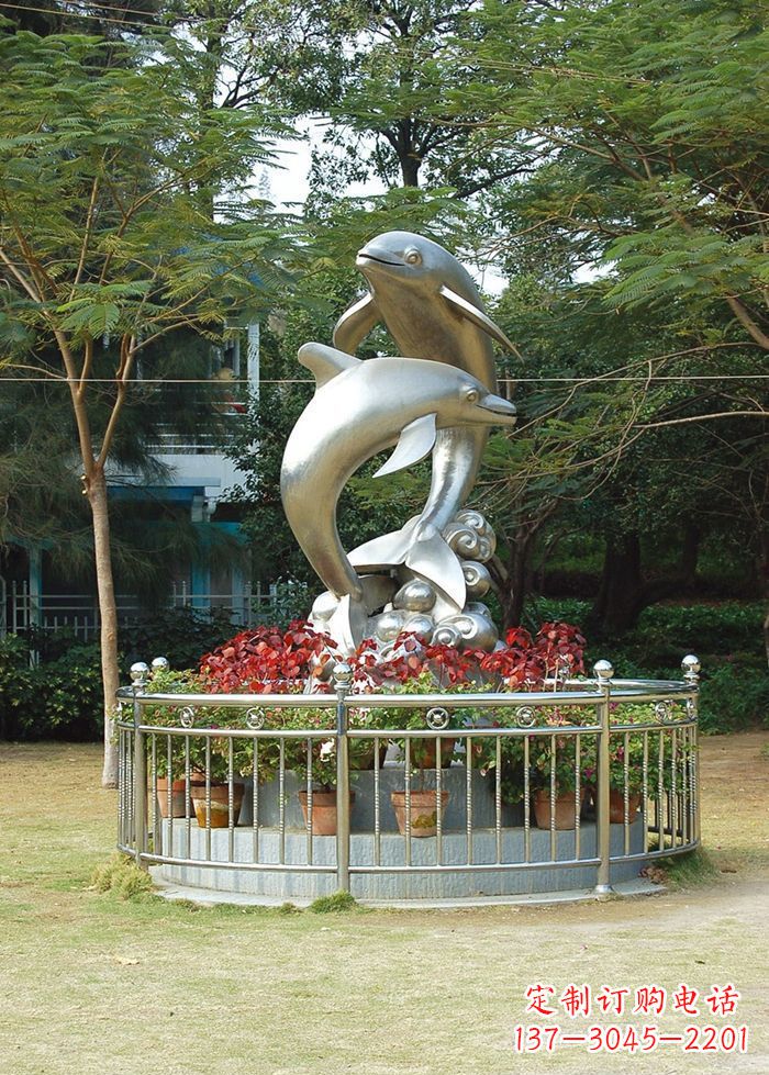 黄冈不锈钢踏浪海豚雕塑