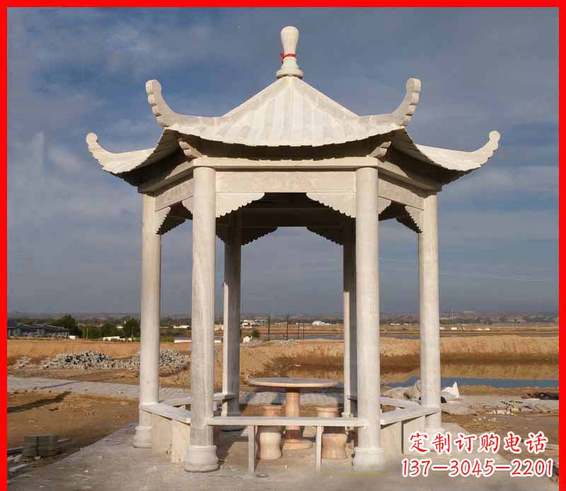 黄冈公园大理石六角石雕凉亭 (2)