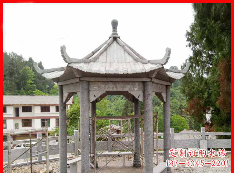 黄冈精美大理石六角石凉亭雕塑