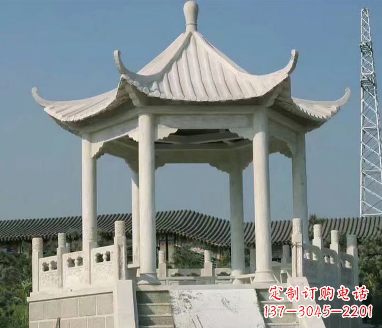 黄冈极具视觉冲击力的大理石六角石凉亭雕塑