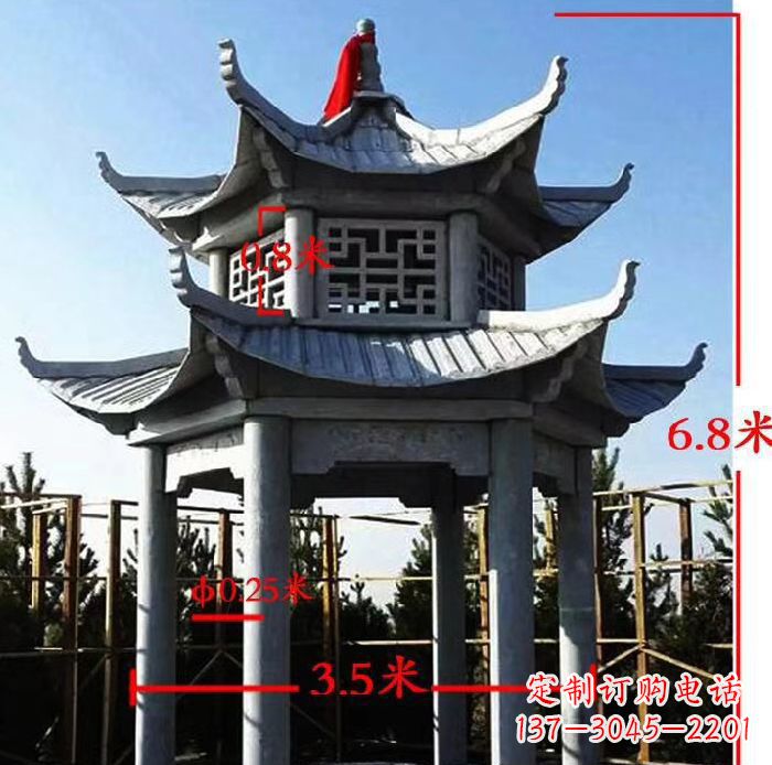 黄冈杰出的大理石六角石双层凉亭雕塑
