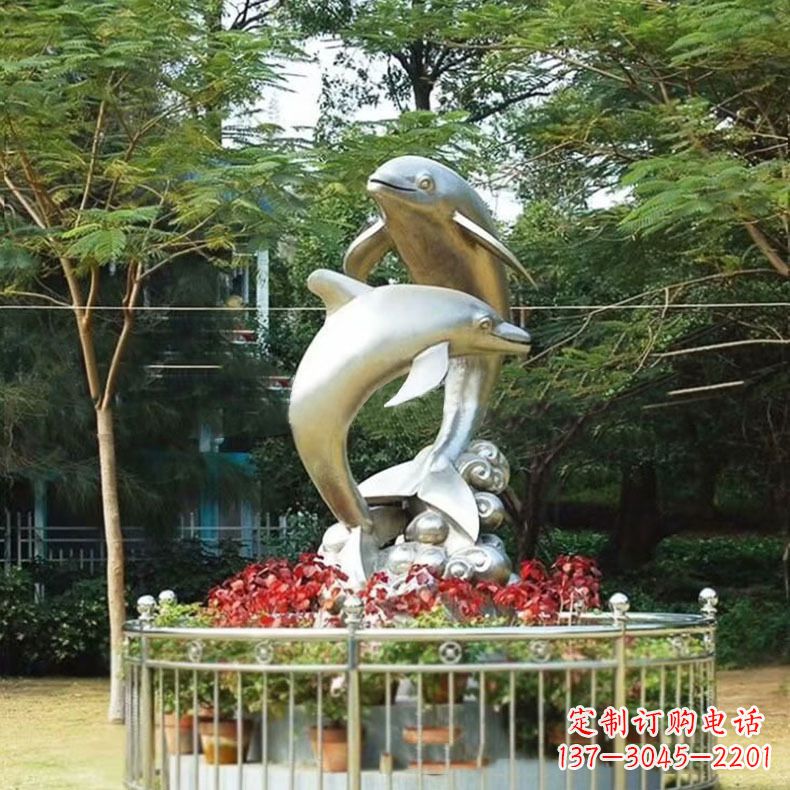 黄冈公园动物海豚不锈钢景观雕塑