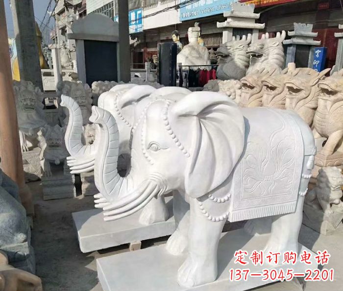 黄冈汉白玉大象雕塑——招财聚宝