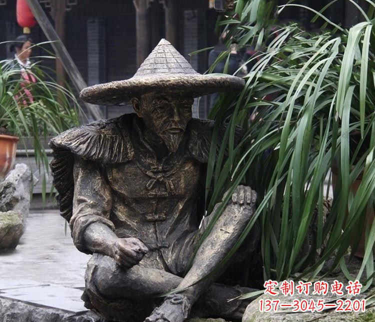 黄冈公园古代老渔翁铜雕