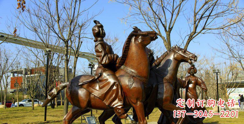 黄冈公园古代女人骑马景观铜雕