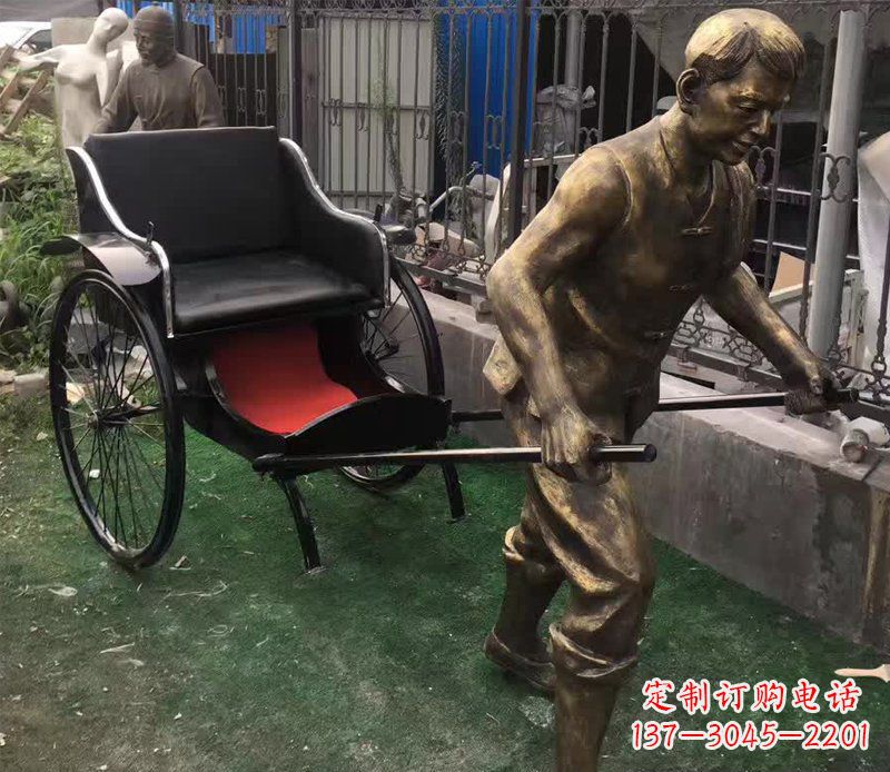 黄冈精美铜雕车夫人物雕塑