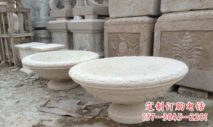 黄冈细腻雅致的大理石花盆石雕