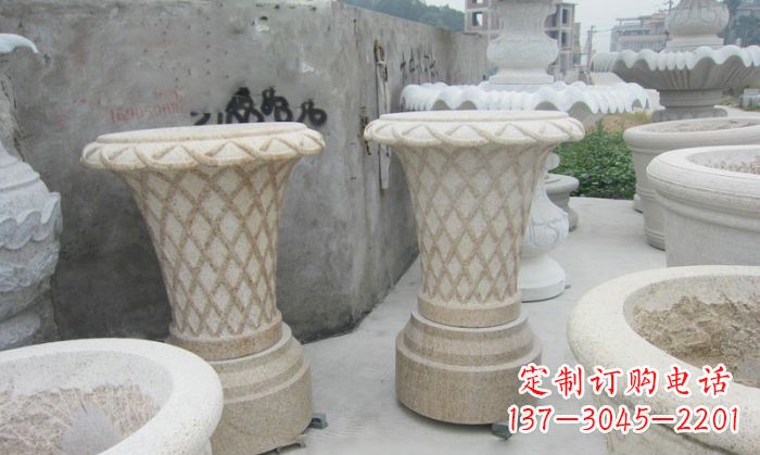 黄冈花篮式石雕镂空花盆