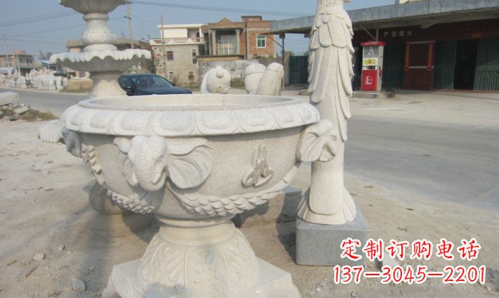 黄冈公园景观象头石雕水缸