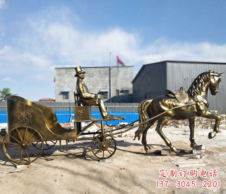 黄冈公园景观坐着马车的人物铜雕