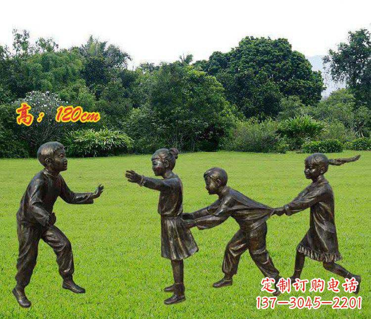 黄冈公园玩老鹰捉小鸡的儿童小品铜雕 (2)