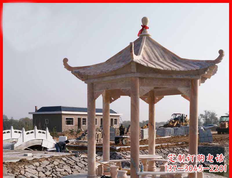 黄冈红六角石凉亭雕塑