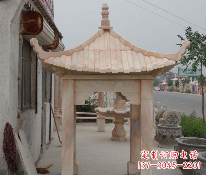 黄冈精美红六角石凉亭雕塑