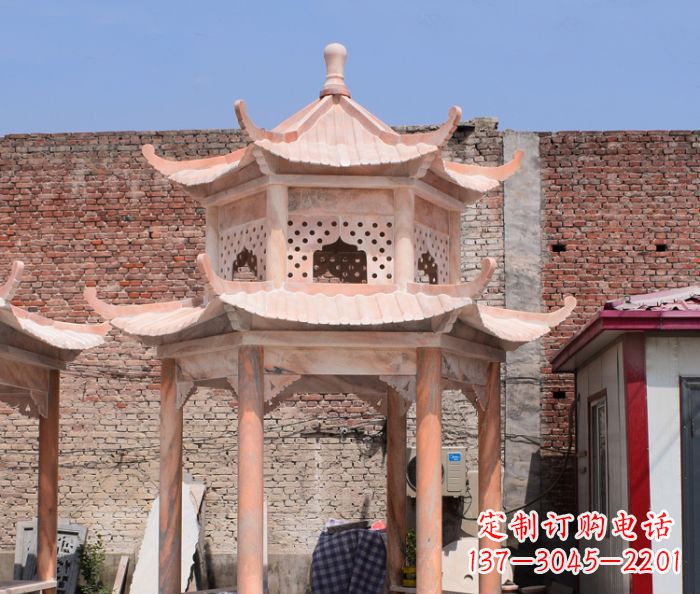 黄冈中领雕塑精致双层石头凉亭雕塑