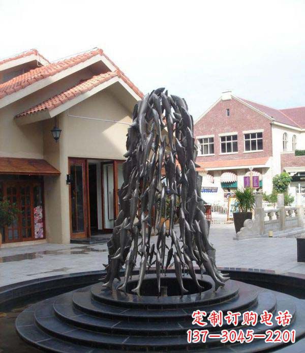 黄冈欢乐鱼群,喷泉铜雕