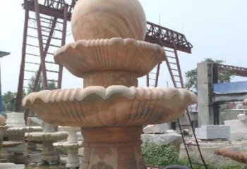 黄冈公园风水球晚霞红双层喷泉石雕