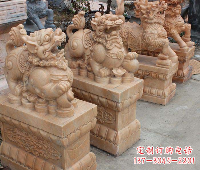 黄冈中领雕塑-古代神兽晚霞红貔貅石雕