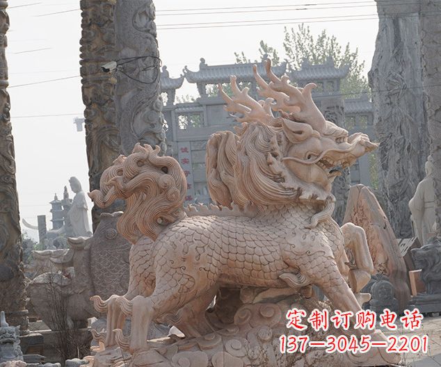 黄冈中领雕塑：古典麒麟石雕，美丽传承