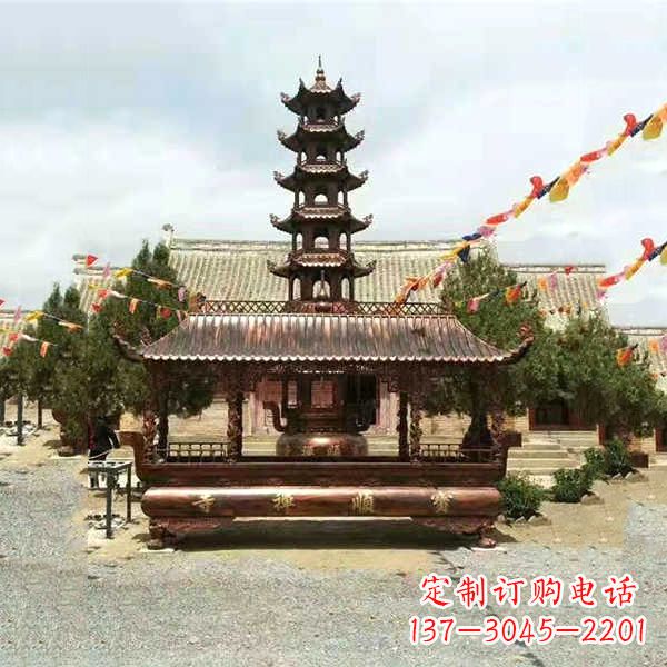 黄冈全新古典铜香炉雕龙塑型双耳方形器皿