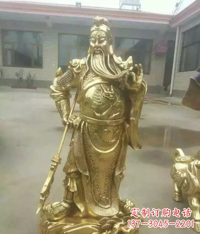 黄冈中领雕塑定制关公提刀武财神铜雕