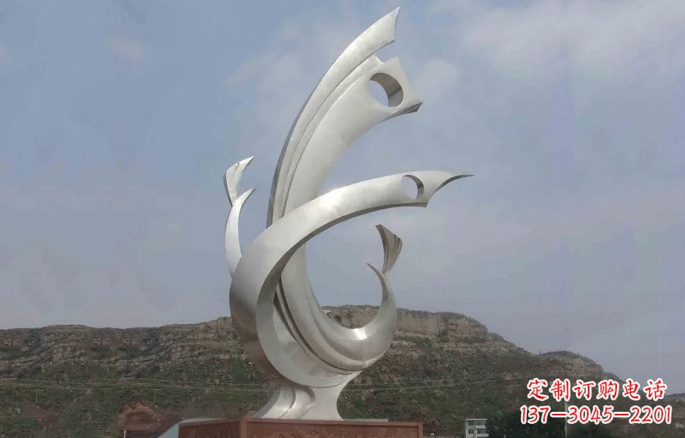 黄冈广场不锈钢抽象凤凰雕塑 (5)