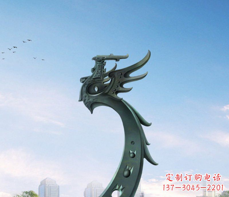 黄冈广场不锈钢抽象凤凰雕塑 (6)