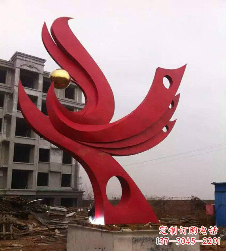 黄冈广场不锈钢抽象凤凰雕塑_1