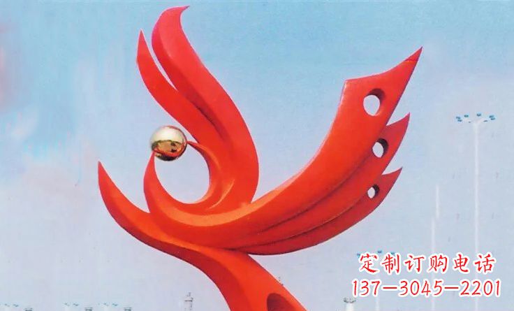 黄冈广场不锈钢抽象凤凰雕塑_2